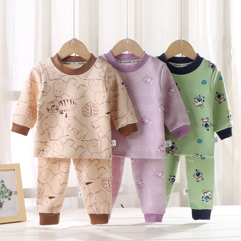 2026 Autumn/Winter Children's Fleece-Lined Milk Silk Thermal Underwear Set for Boys and Girls, Home Wear, Thickened Thermal Underwear