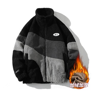 2024 Winter Fashion Lamb Fleece Cotton Coat Contrast Color Plus Fleece Coat Outdoor Fleece Fleece Coat P7