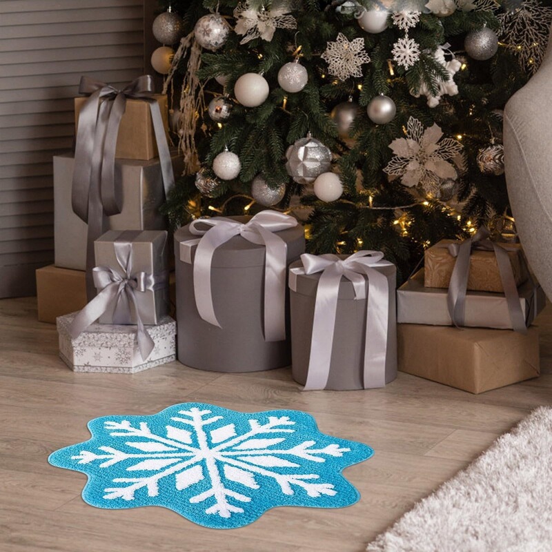 クロスボーダークリスマススノーフレークラウンドカーペット、汚れにくくお手入れが簡単、リビングルームの装飾カーペット、寝室の断熱ぬいぐるみベッドサイドブランケット|undefined