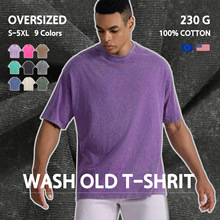 潮牌青少年短袖男T恤重磅复古水洗加大码套头纯棉宽松短袖T恤男装