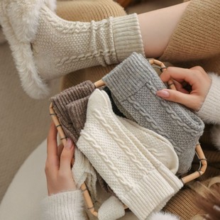 Wool Socks Women's Japanese Style Twist Retro Korean Style Ins Trendy Simple Solid Color Mid-Size Socks Grey Thickened Stack Socks