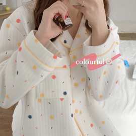 韩国ins女士冬季新款韩版空气棉彩点加厚保暖家居服可爱睡衣套装