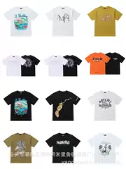 Corrected AMIRI Cross-Border European & American Streetwear Geometric Letter Print Short-Sleeve T-Shirt Unisex High-Fashion Vintage Tee