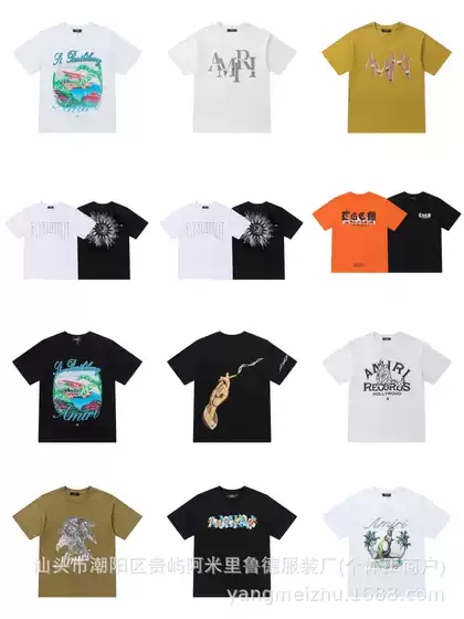 Corrected AMIRI Cross-Border European & American Streetwear Geometric Letter Print Short-Sleeve T-Shirt Unisex High-Fashion Vintage Tee