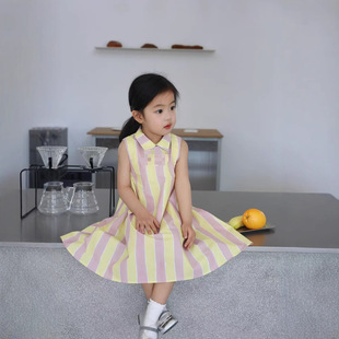 [in stock] 7064 pink and yellow vertical stripe sleepless skirt (70-100 is the white collar child version of the coat)
