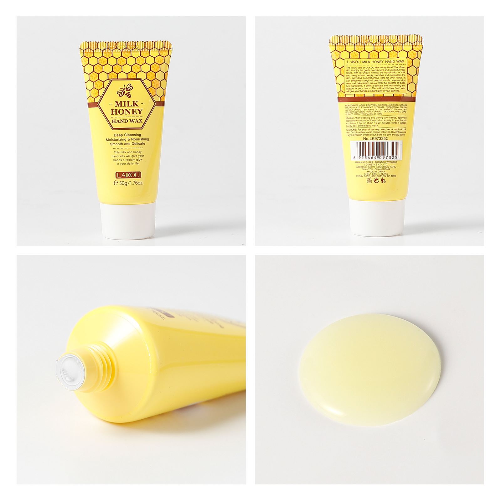 Cross-border English version LAIKOU Honey Milk Hand Wax 50g Hand Mask Moisturizing, hydrating and hydrating Autumn and winter manufacturer in stock Specification drawing