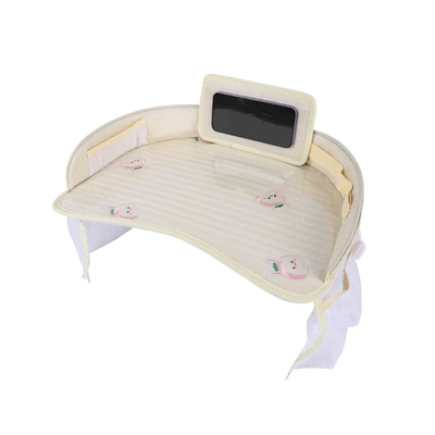 CAR children's safety seat Car table board - beige-bunny-round-embroidery