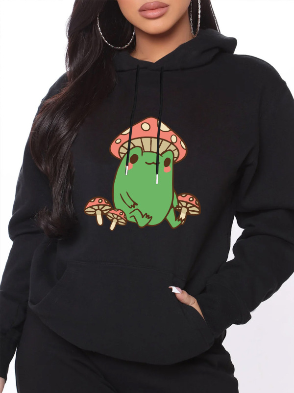 Mushroom Frog Hoodie European and American hooded sweater plain letter sweater Oversized Hoodie