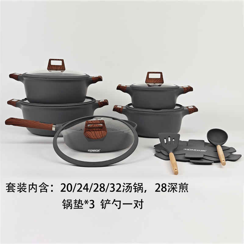 Juego de wok de olla de sopa rica DONNOR Juego de olla antiadherente de fundición a presión de aluminio