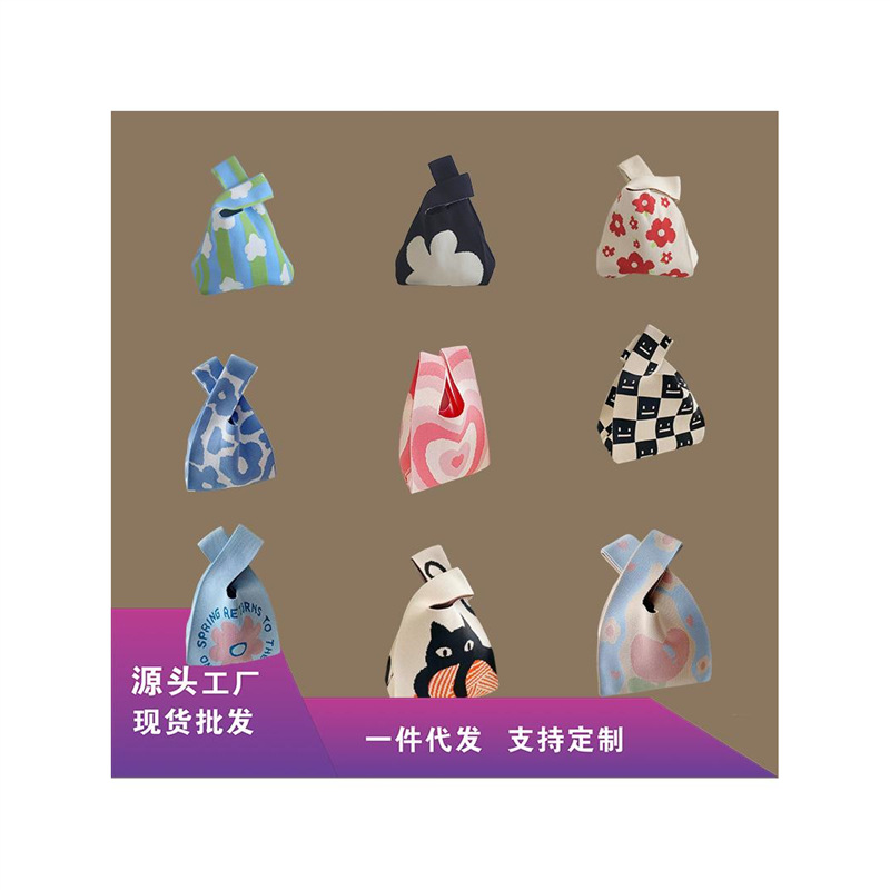 新款ins网红潮手提包女针织毛线水桶包手拎休闲托特包盒饭袋