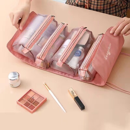 Cosmetic Storage Bag, Stylish Portable Multifunctional Large Capacity Foldable Shower Bag, 4-in-1 Travel Makeup Bag