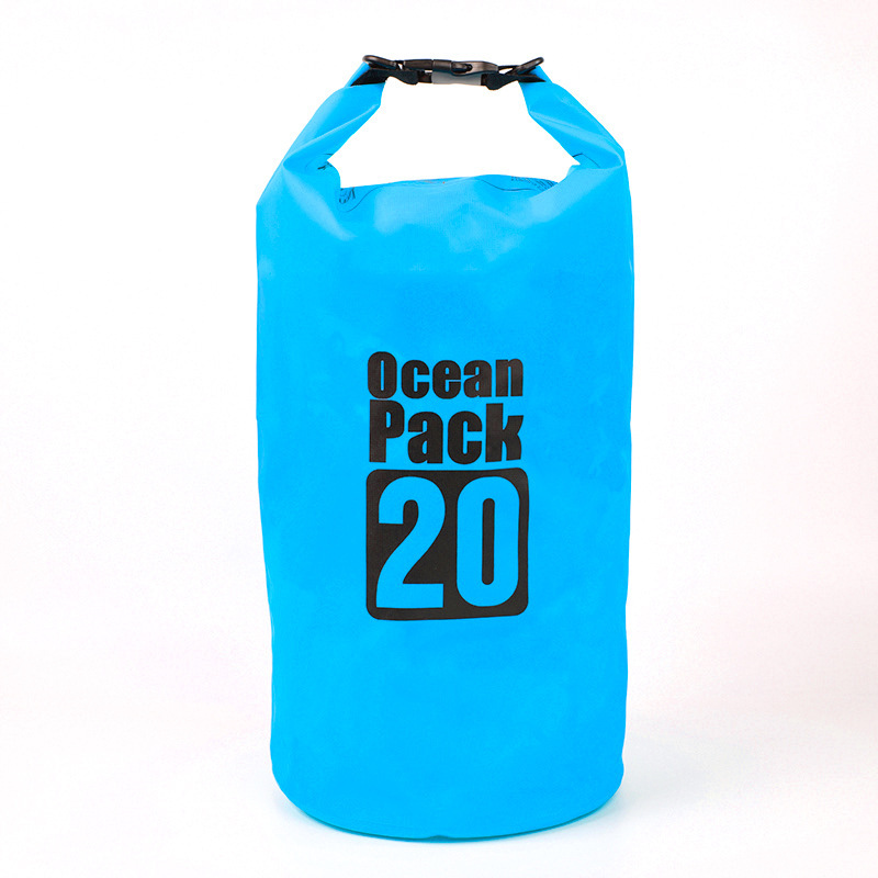 Bolsa impermeable de playa azul cielo tela de malla de pvc bolsa impermeable a la deriva natación bolsa de cubo impermeable fábrica al por mayor