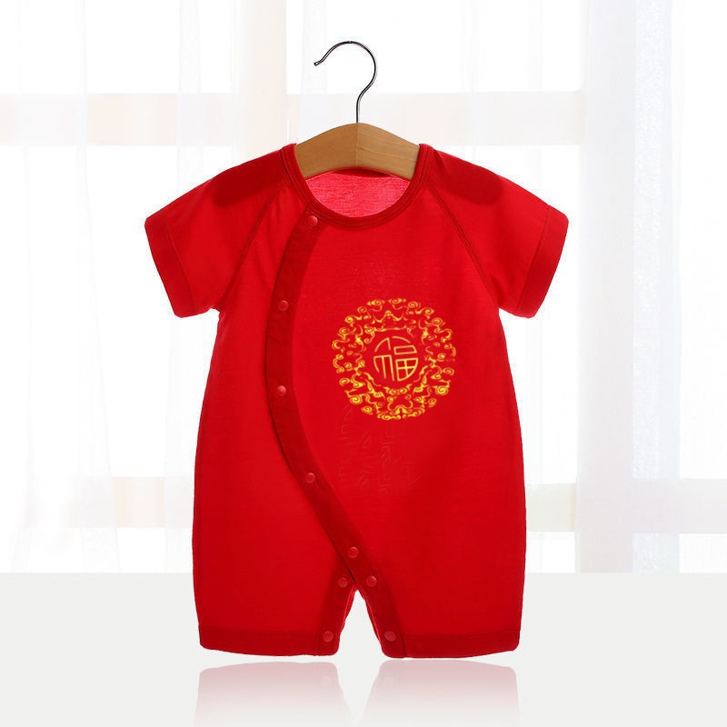 Bebé rojo luna llena ropa de verano delgada de manga corta bebé 100 días festivo mono recién nacido ropa de año nuevo