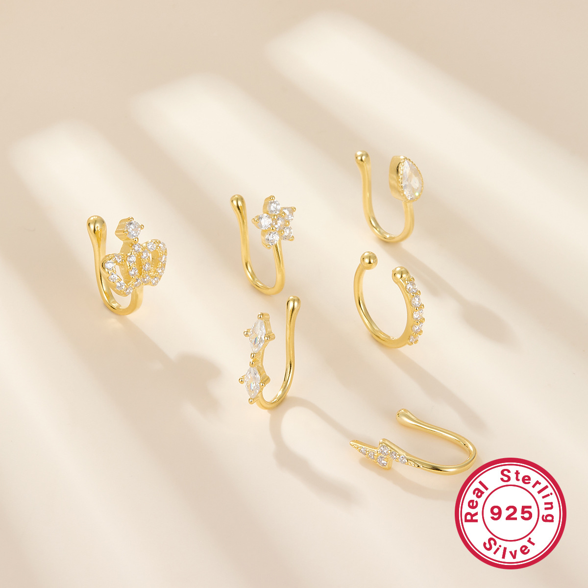 1 Piece Nose Rings & Studs Casual Streetwear Geometric 925 Sterling Silver Nose Pin display picture 1