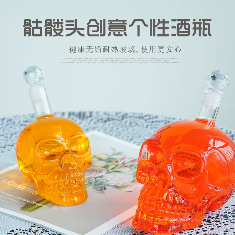 Творческий череп винная бутылка водка винная бутылка с высоким содержанием боросиликатного стекла красное вино трезинка прозрачная стеклянная бутылка