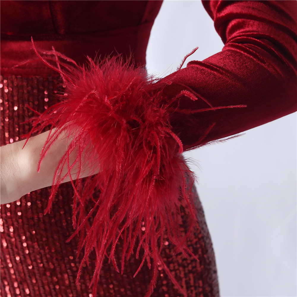 Women's gradient beaded diamond velvet high-end evening dress_voghion.com