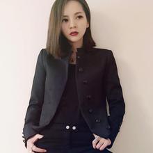 白枕鹤立领中式中国风女装单排金属扣霸气修身春装免扣小西装外套