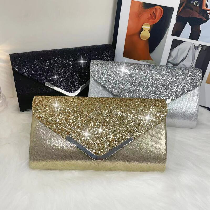 New Amazon E-Commerce Fashion Sequin Evening Bag Pu Material Evening Clutch Bag Chain Bag Factory Direct Supply Batch