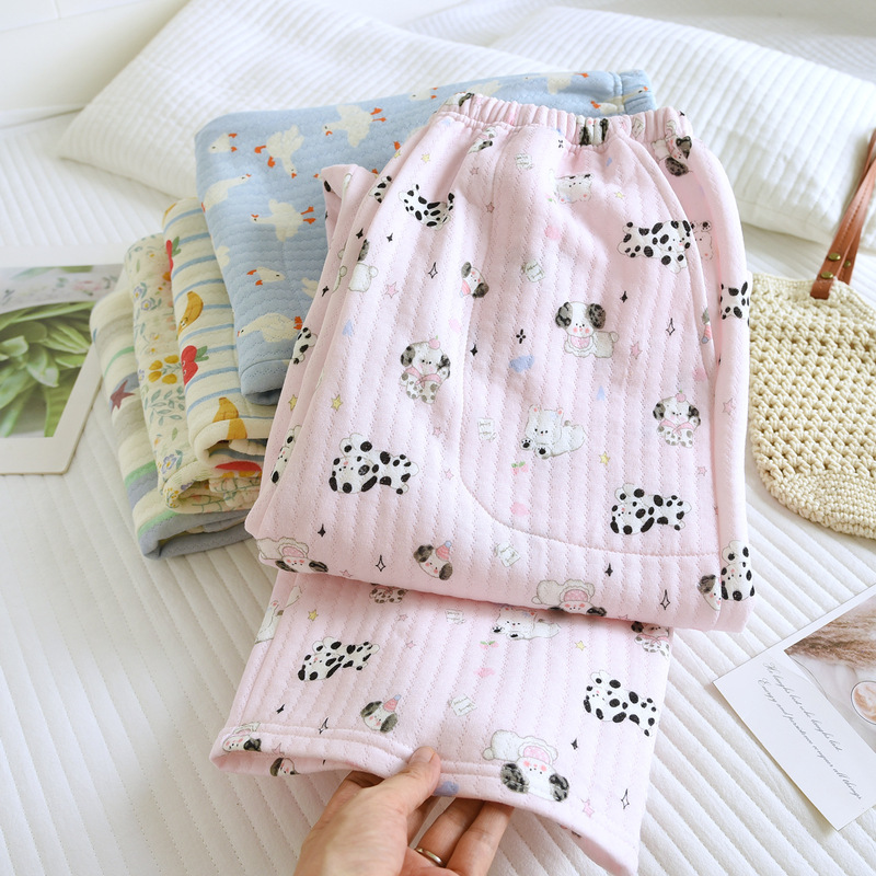 Women's Pajamas Pure Cotton Air Layer Home Pants Thin Loose Loose Soft Autumn and Winter Cotton Casual Home Pants
