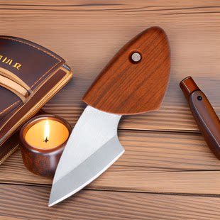 Small fat dolphin pocket knife portable wooden fish knife wood grain outdoor short knife kitchen fruit knife stainless steel fruit knife