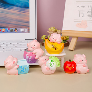 Sure enough Cute Pig Treasure Ornaments Home Office Computer Desktop Decoration Cute Mini Fruit Pig Cute Pet Ornaments