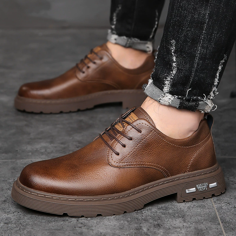 2025 Летняя мужская обувь новая кожаная повседневная кожаная обувь мужская толстая подошва противоскользящая тенденция