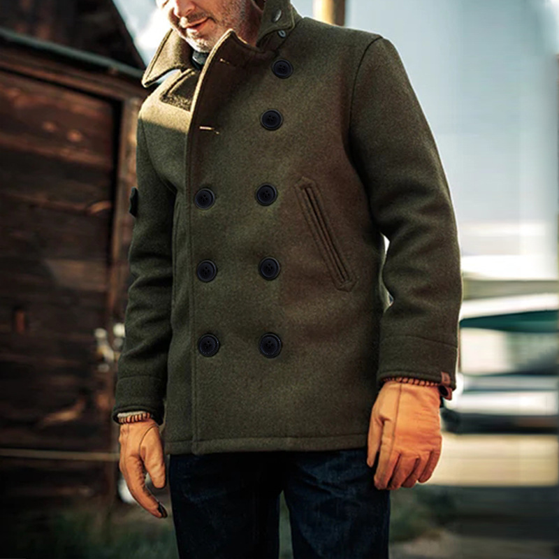2024 Herbst/Winter Zweireiher Jacke Herren British Style Fashion Solid Color Wollmantel_voghion.com