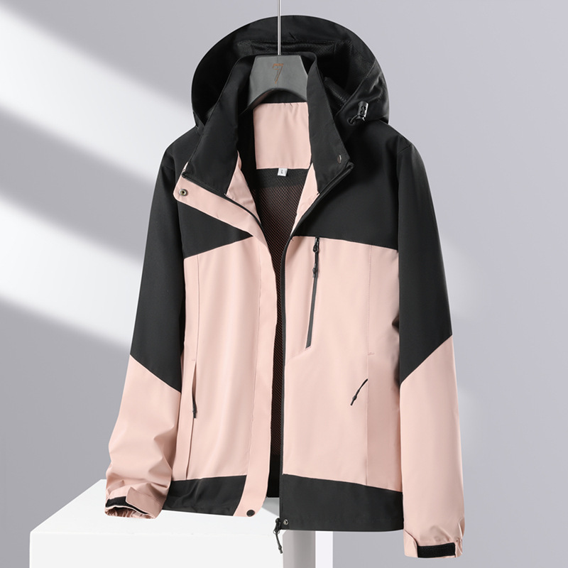 Otoño y invierno nuevo color combinado red al aire libre ropa de asalto pareja de una sola capa con sombrero un solo golpe casual abrigo de montaña suelto