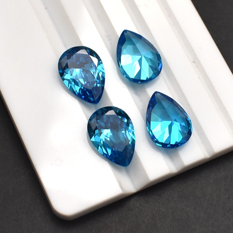 Dark Aquamarine Bare Stone Drop-Shaped Pear-Shaped Wuzhou Deep Highland Zircon diy Ring Pendant with Stone