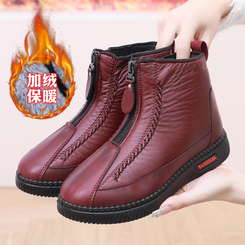 Viejo invierno Beijing de mediana edad zapatos de algodón para mujeres mayores más vello grueso antiderrapante botas de algodón cálidas zapatos cómodos para madres