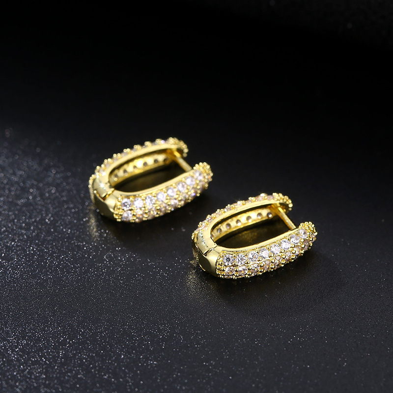 Zircon Inlay Material Earrings Classification 1 Pair Quantity Fashion U Shape Copper Inlay Zircon Earrings 1 Pair
