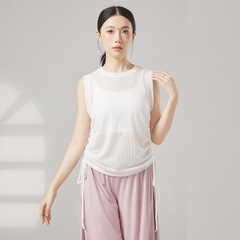 现代舞新款无袖背心女宽松圆领上衣抽绳舞蹈服罩衫