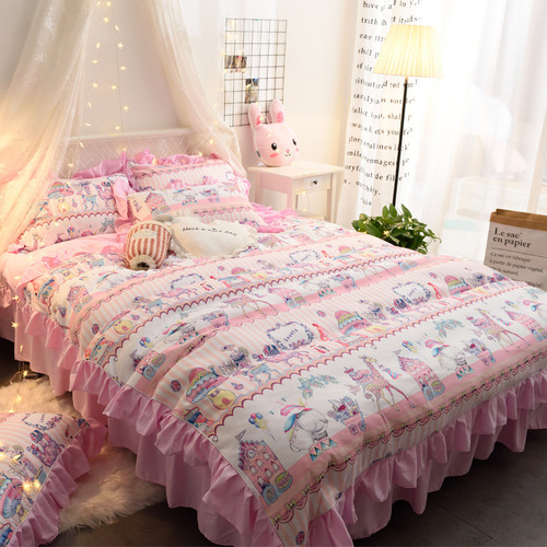 Soft cute girl ~ Circus bed skirt and bed cover four-piece set student dormitory bed quilt cover three-piece set 1.2m1.8m