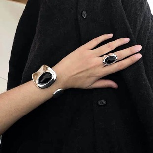 Mr. Ma same style obsidian open wide-face bracelet for women new Chinese style light luxury niche high-end sense atmospheric ring bracelet