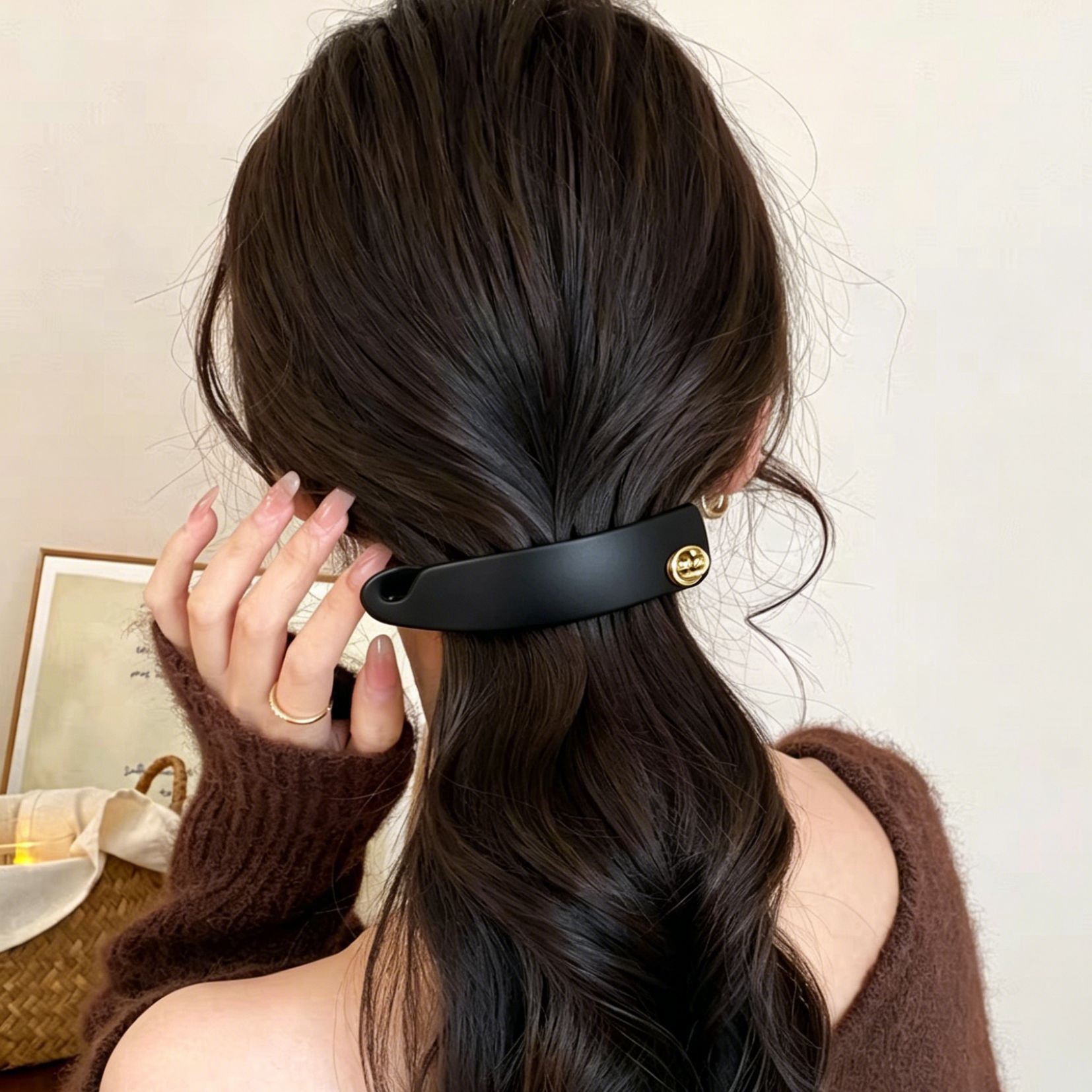 76# frosted black gold label banana clip-10.5cm