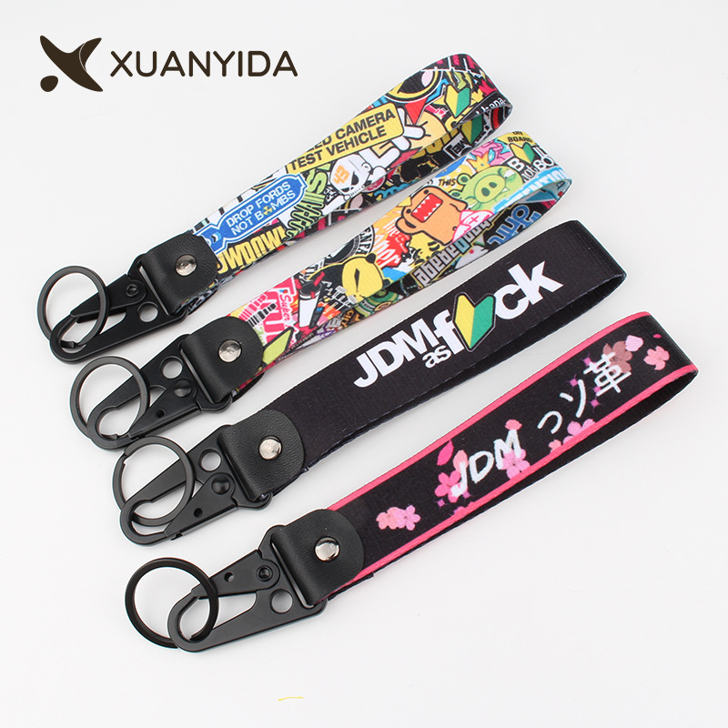 Jdm Stud Buckle Webbing Keychain Ins Style Car and Motorcycle Keychain Hand Embroidered Keychain Car
