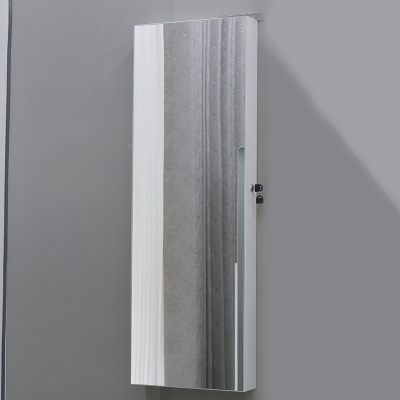 Espejo de gabinete de joyería montado en la pared espejo de cuerpo completo con tira de luz LED Interruptor táctil Almacenamiento de joyas multifunción