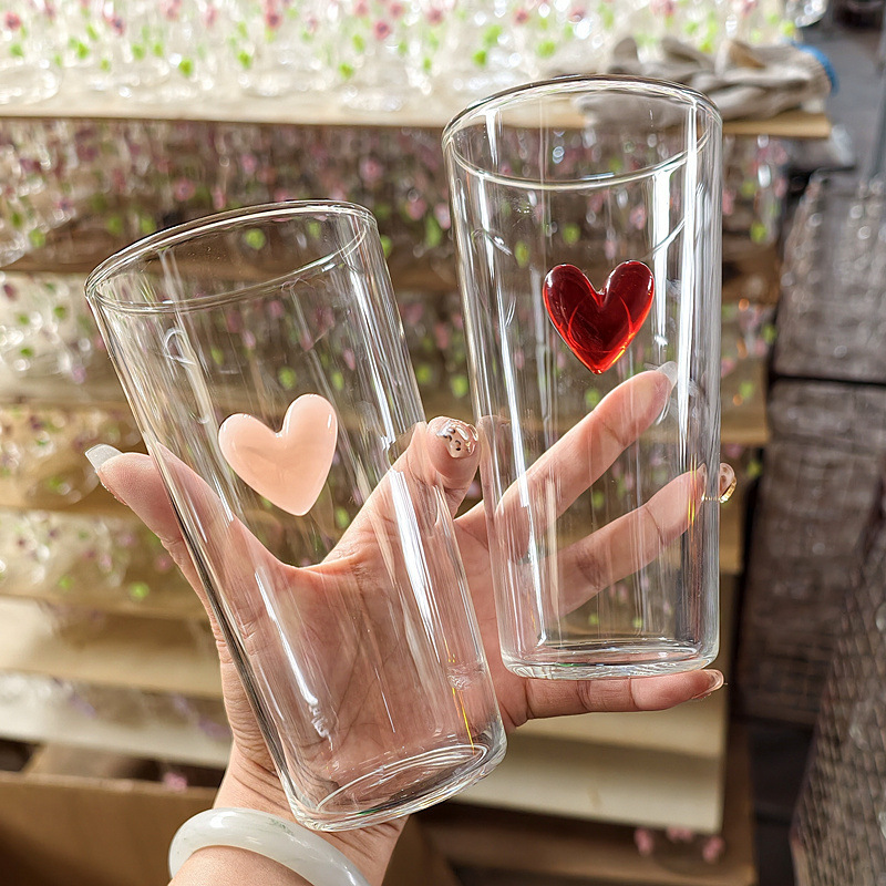 Original Designer Glass Ins Heart Glass Shape Cup High Borosilicate Glass Wine Glass Milk Cola Cup