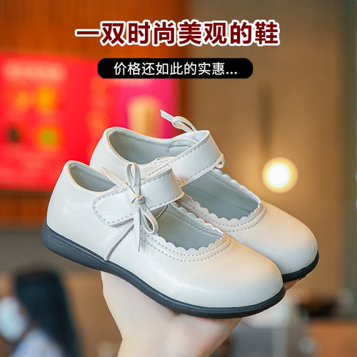 Girls' black leather shoes spring and autumn new soft-soled student shoes white flower girl school shoes British style children's performance shoes