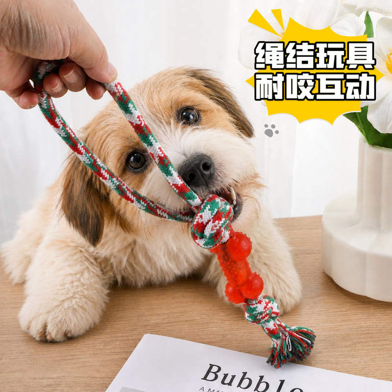 Dog Cotton Rope Toy, Durable for Chewing, Teeth Cleaning, Interactive Bone, Puppy Chew Rope Set, Christmas Pet Supplies Manufacturer