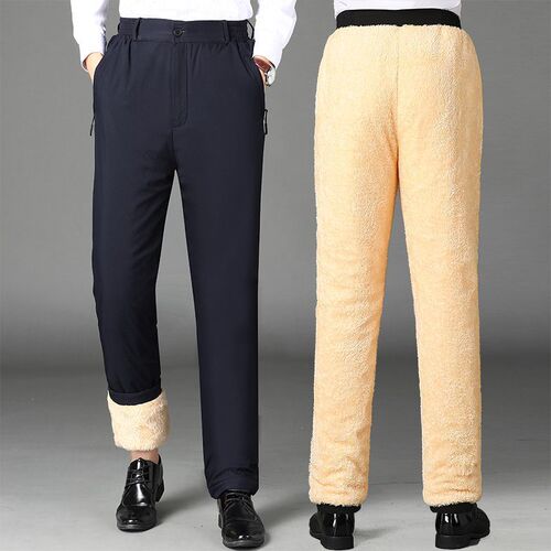 Men's High-Waisted Lamb Wool Pants with Fleece Lining and Thickening, Loosely Fitted Waist, Outer Wearing Casual Cotton Pants for Middle-Aged and Elderly Men
