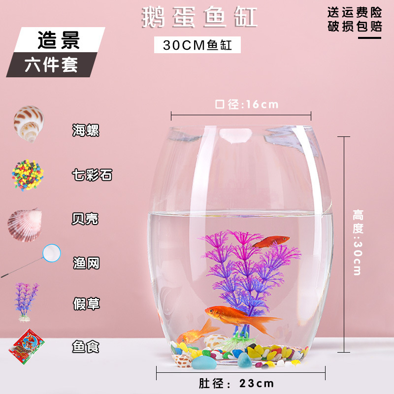 透明なガラスのガチョウの卵水槽デスク水耕栽培ラウンドリビングルーム金魚小さなカメミニデスクトップ小さな水槽|undefined