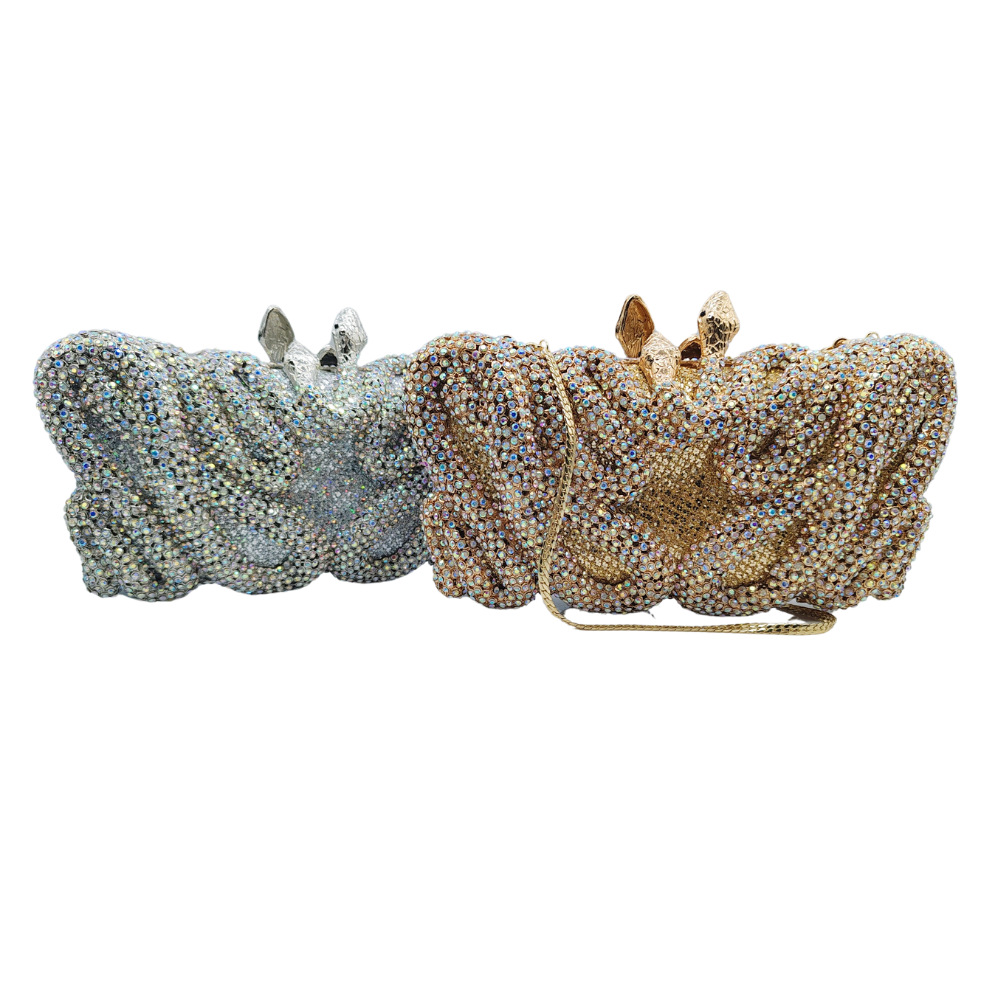 Túi xách tay nữ đính đá rhinestone lấp lánh dự tiệc — Vàng AB, Bạc AB, Đế vàng kim cương, Cá tính đặt làm