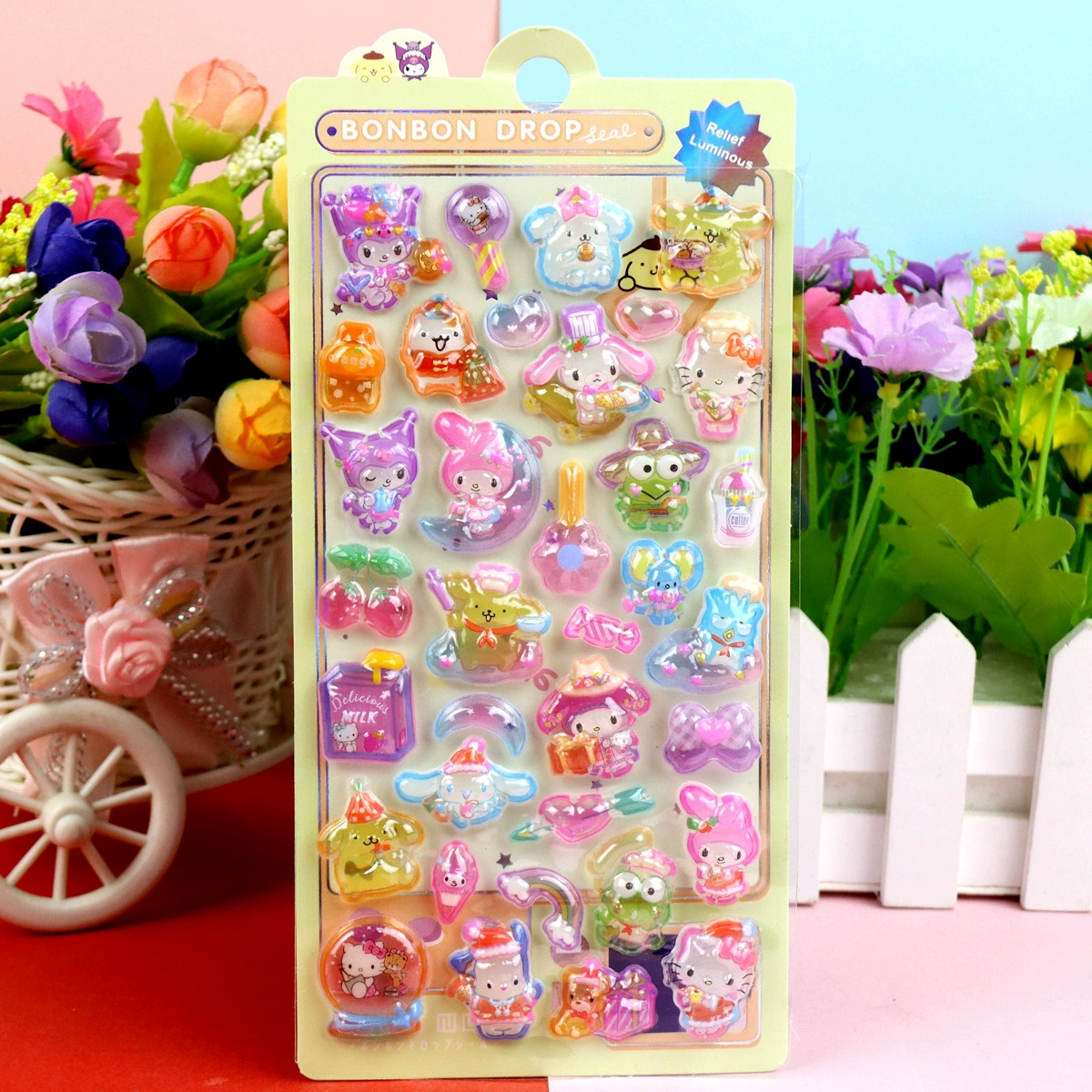 3D Luminous Embossed Sticker (Sanrio) — Cartoon Kids, 20.5×9 cm, 16 Styles