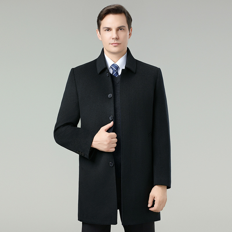 Autumn and Winter Wool Outwear Men's Jacket Business Casual Duck down Liner Lapel Dad Wool Jacket