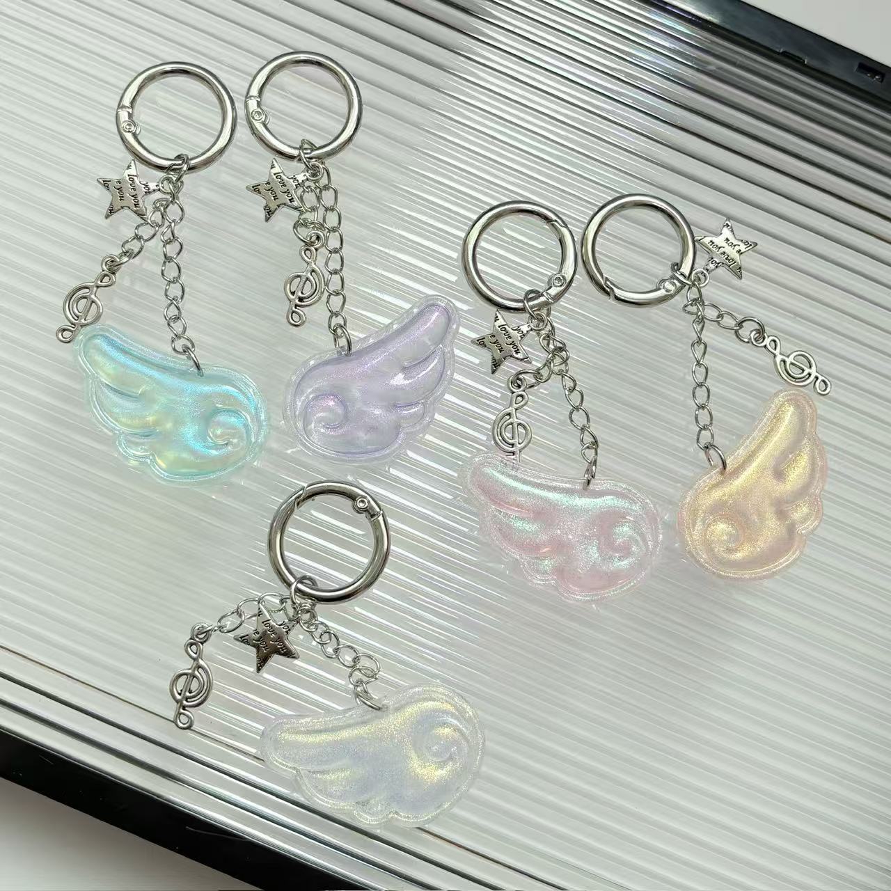 Korean-Style Ins Vintage Sweet Star Angel Wings Musical Note Keychain Phone Pendant AirPods Bag Accessory