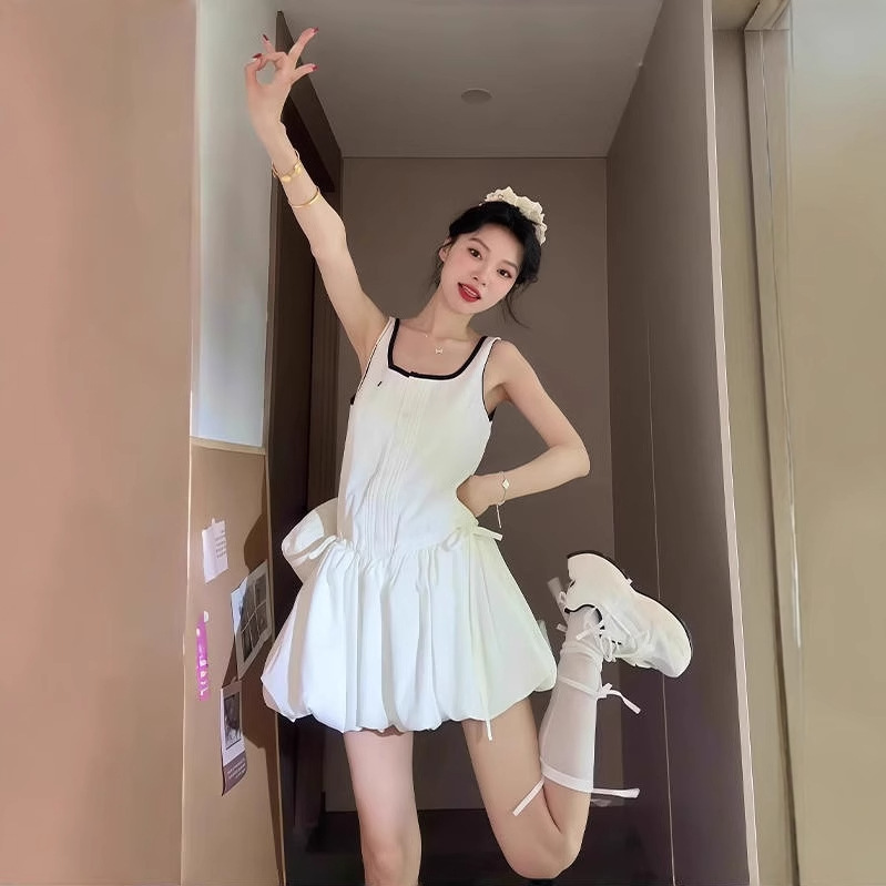 1688 Cross-Border Korean Style Sweet Sports Vest Dress for Women, Plus Size, New Style, Elegant Waist-Cinching Floral Short Dress for Women 1688 Cross-Border Korean Style Sweet Sports Vest Dress for Women, Plus Size, New Style, Elegant Waist-Cinching Floral Short Dress for Women
