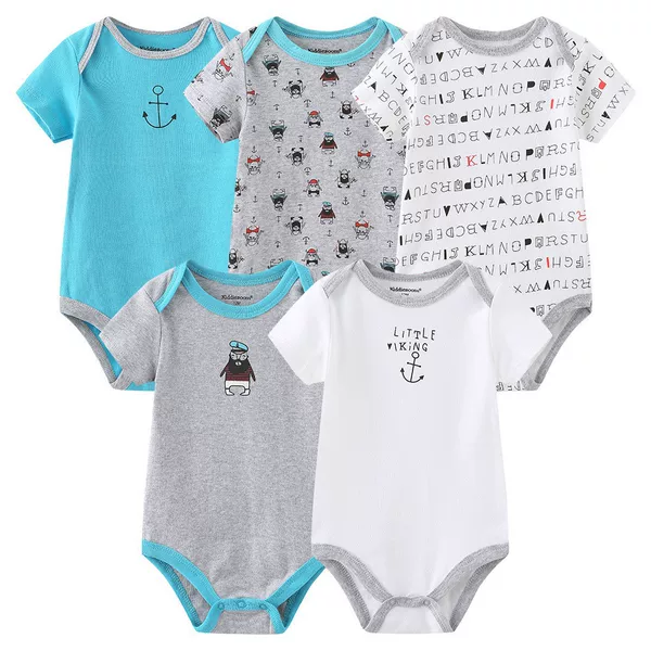 Newborn Pure Cotton Romper with Captain's Anchor Design, Short-Sleeve Baby Onesie, Wholesale Close-Fitting Baby Clothing