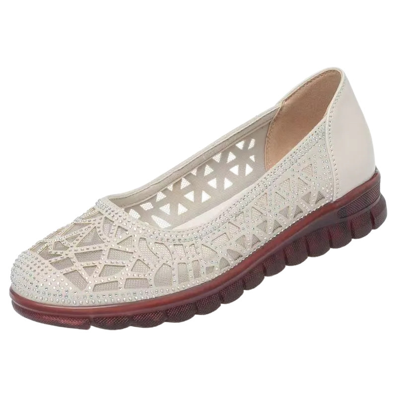 Zapatos de cuero suave de malla de verano, zapatos de mujer transpirables delgados, zapatos de madre cómodos, sandalias de mediana edad.