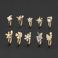 Cross-border Western and Eastern personalized nose clip for women, fashionable flower micro-set zirconium geometric false nose ring U-shaped non-piercing accessory